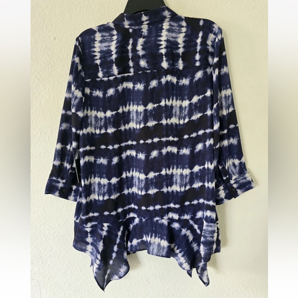 Simply Vera Tunic Women Sz M Tie Dye Button Up Flowy Tunic Asymmetrical New - Picture 11 of 12